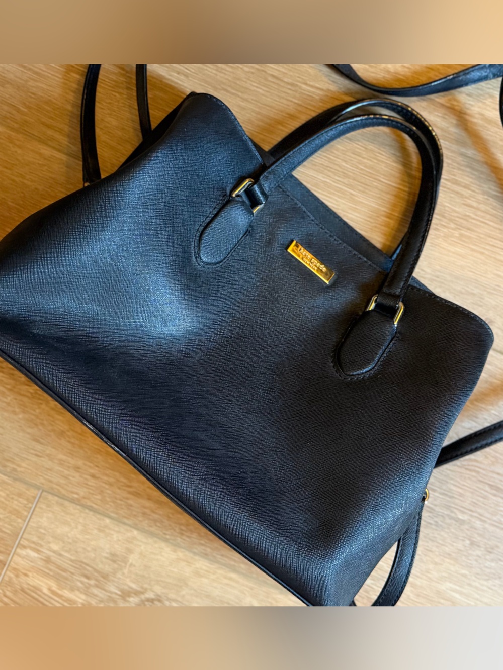 Kate Spade Black Structured Top Handle Bag with Gold Accent